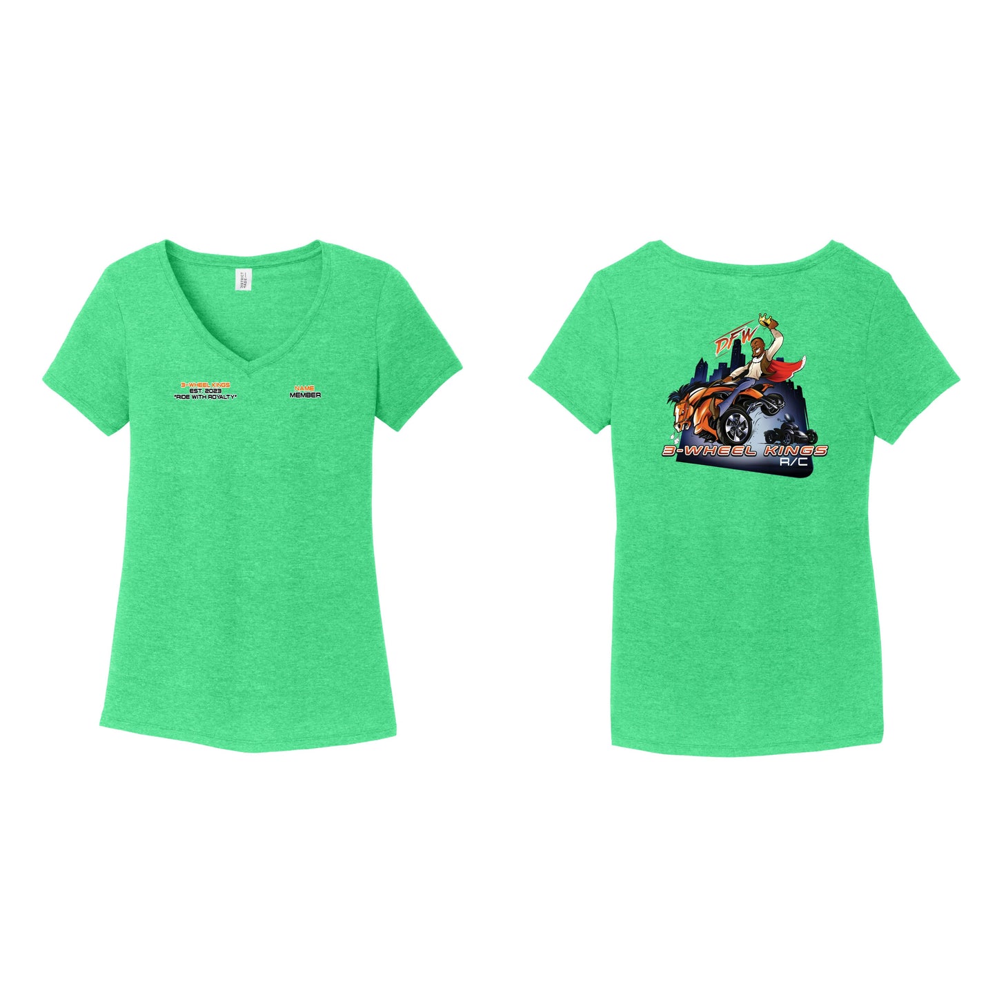 3 Wheel Kings Classic Ladies V Neck Tee