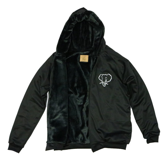 Elephant Head Fur Lining Heavyweight Jacket-Black/White