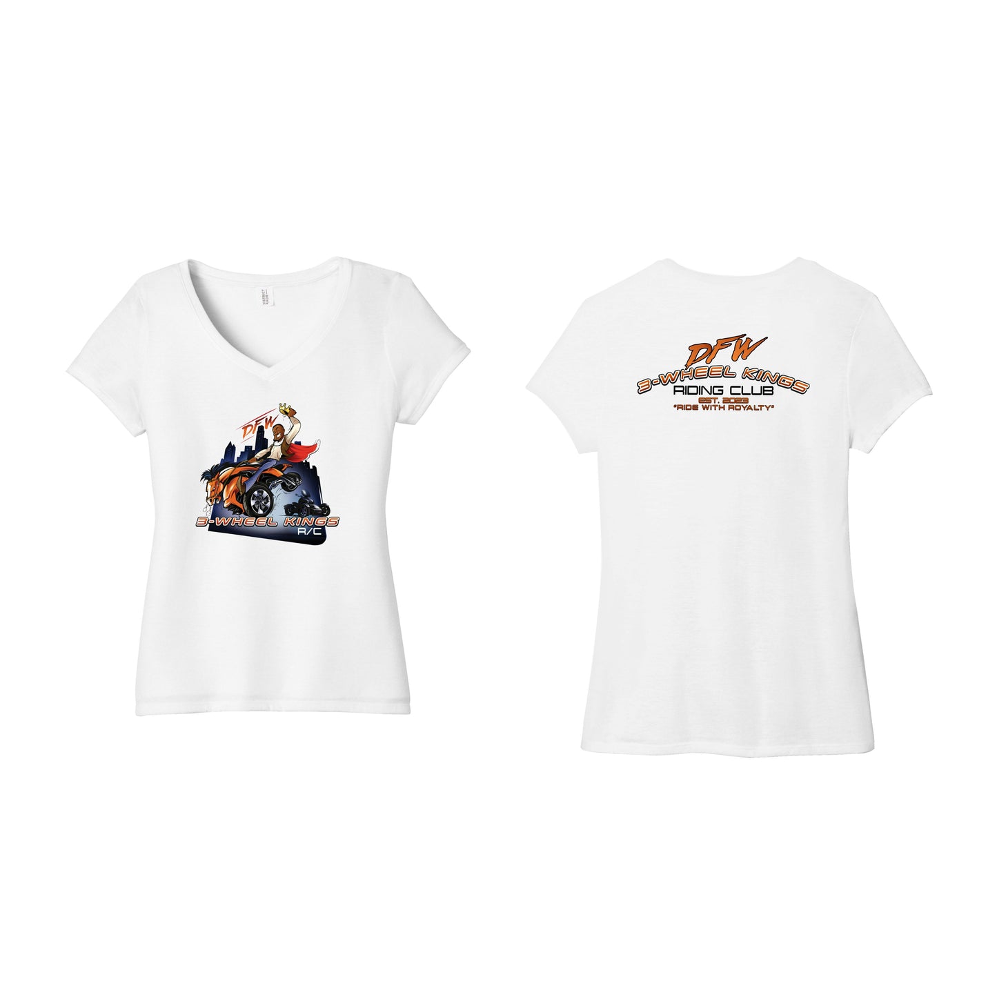 3 Wheel Kings Back Arch Logo Ladies V Neck Tee