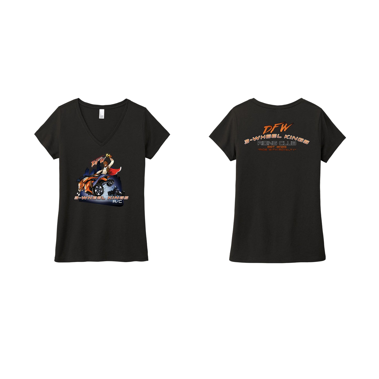3 Wheel Kings Back Arch Logo Ladies V Neck Tee