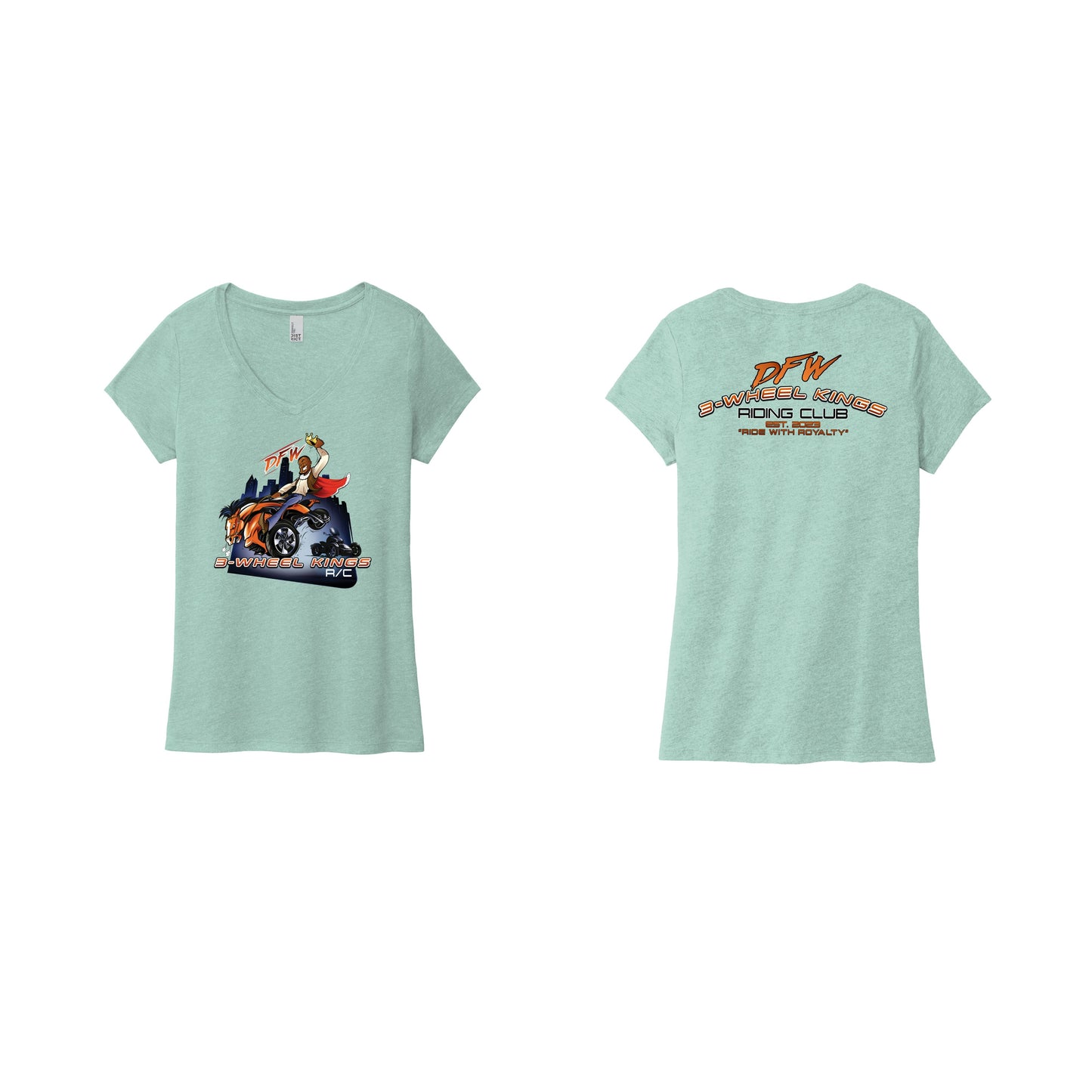 3 Wheel Kings Back Arch Logo Ladies V Neck Tee