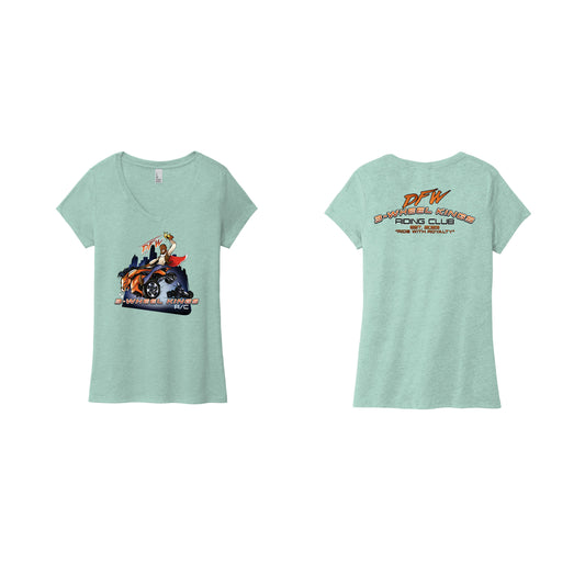 3 Wheel Kings Back Arch Logo Ladies V Neck Tee