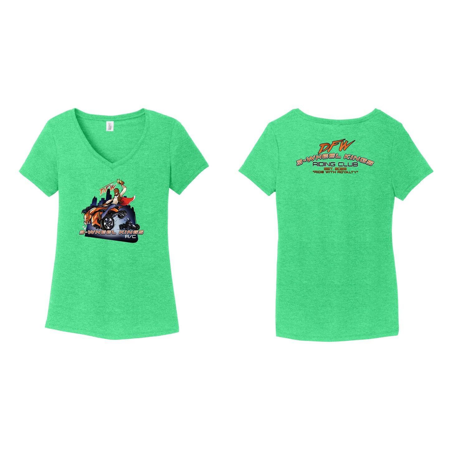 3 Wheel Kings Back Arch Logo Ladies V Neck Tee