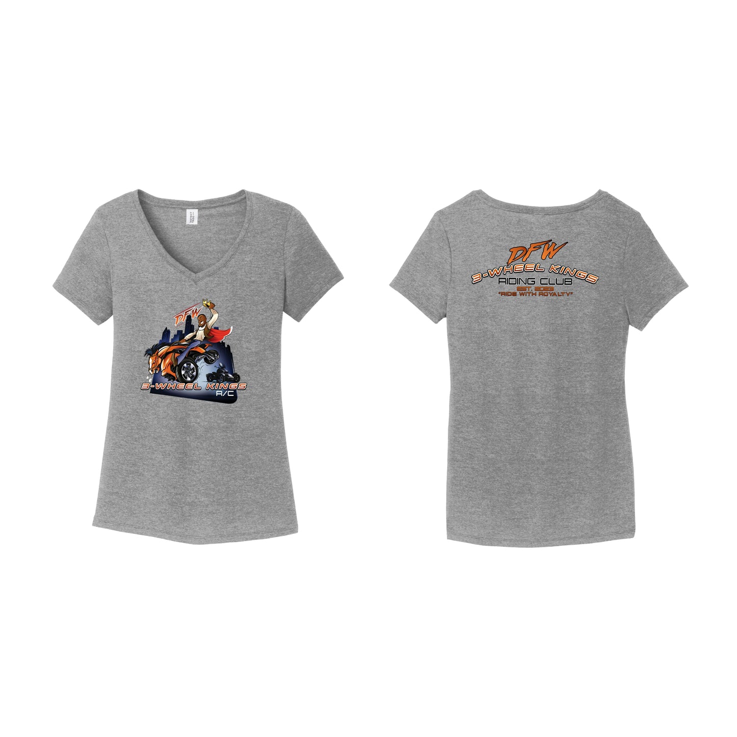 3 Wheel Kings Back Arch Logo Ladies V Neck Tee