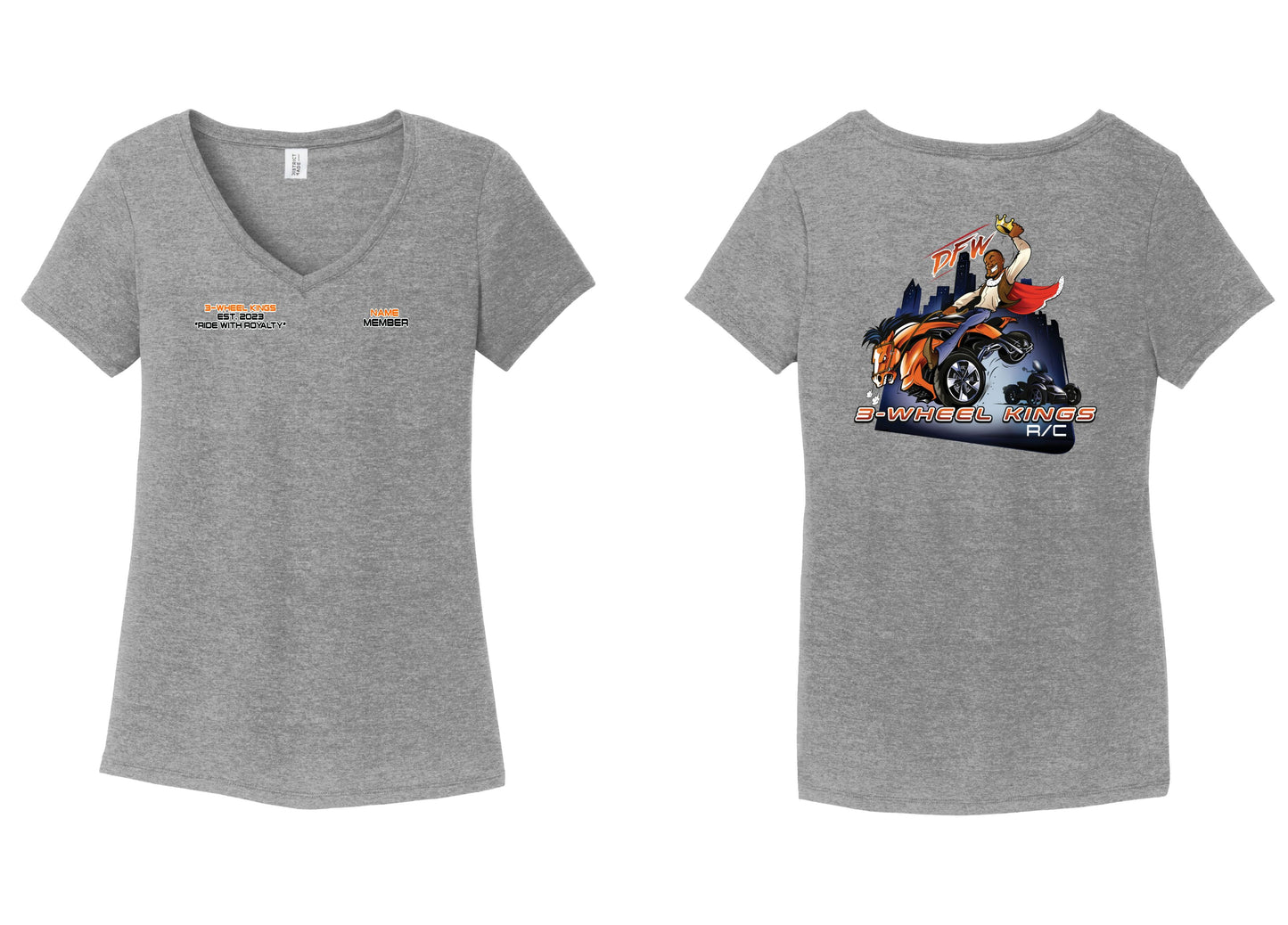 3 Wheel Kings Classic Ladies V Neck Tee