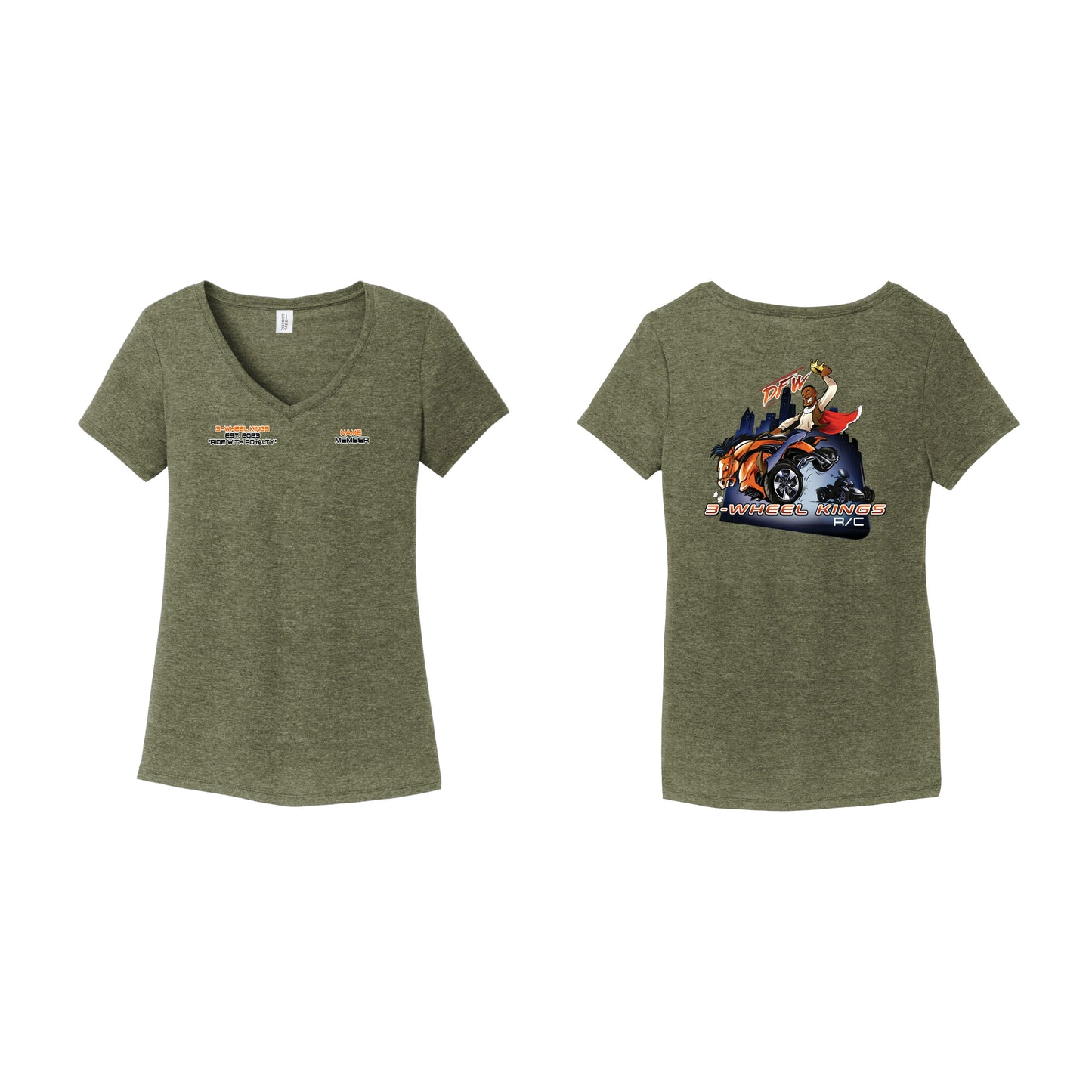3 Wheel Kings Classic Ladies V Neck Tee