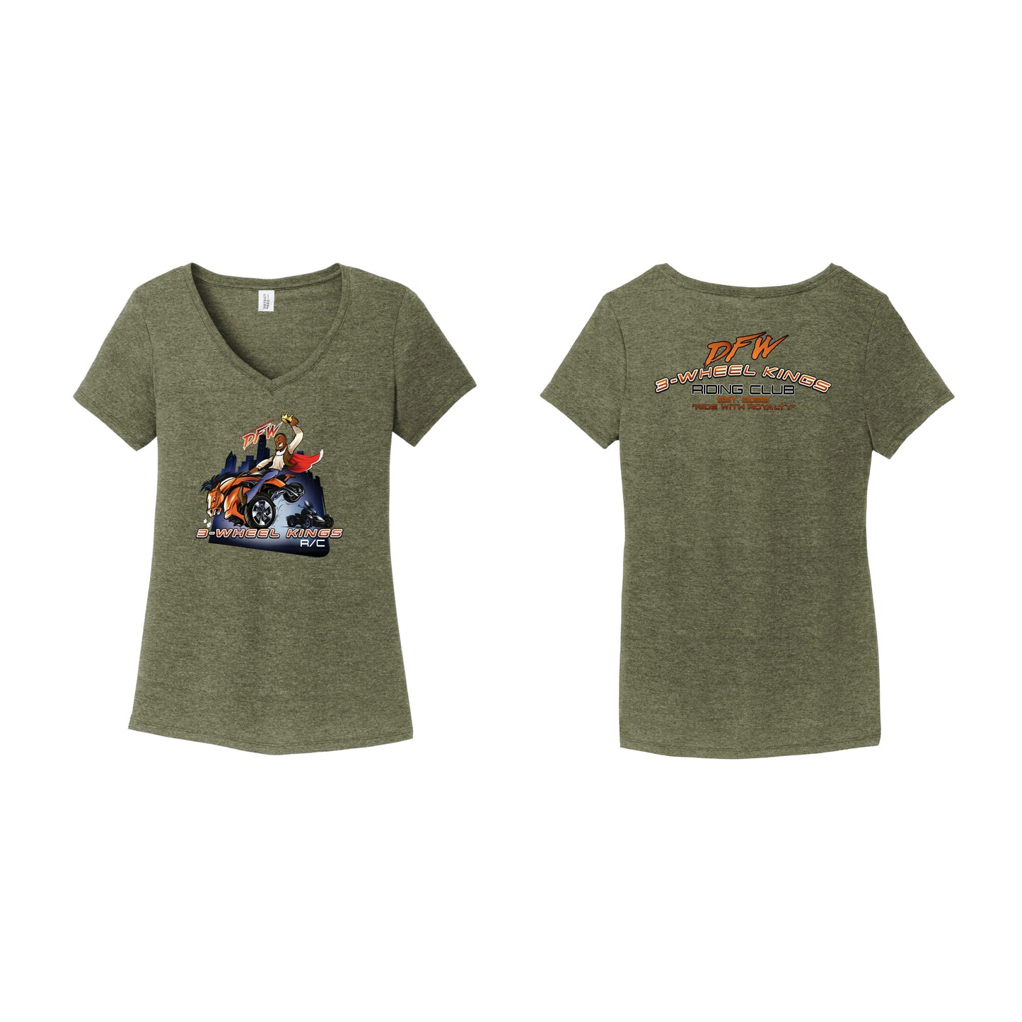 3 Wheel Kings Back Arch Logo Ladies V Neck Tee
