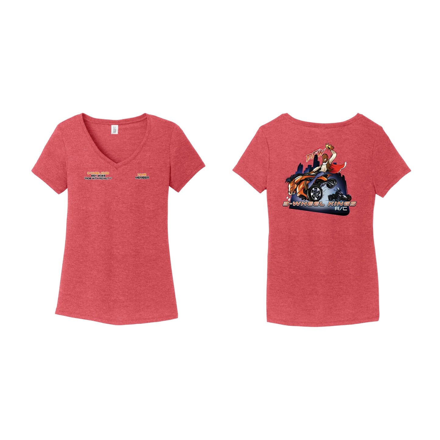 3 Wheel Kings Classic Ladies V Neck Tee