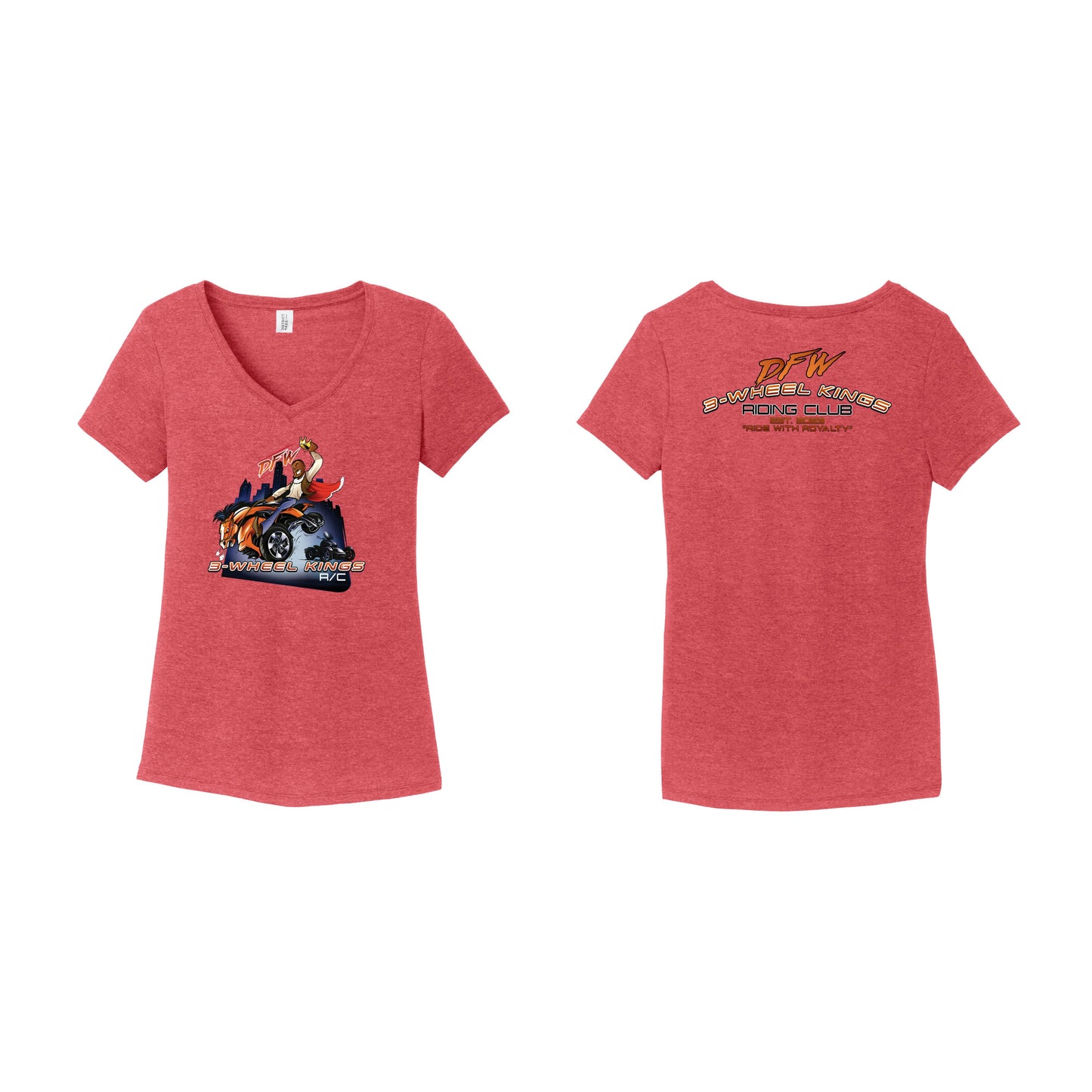 3 Wheel Kings Back Arch Logo Ladies V Neck Tee