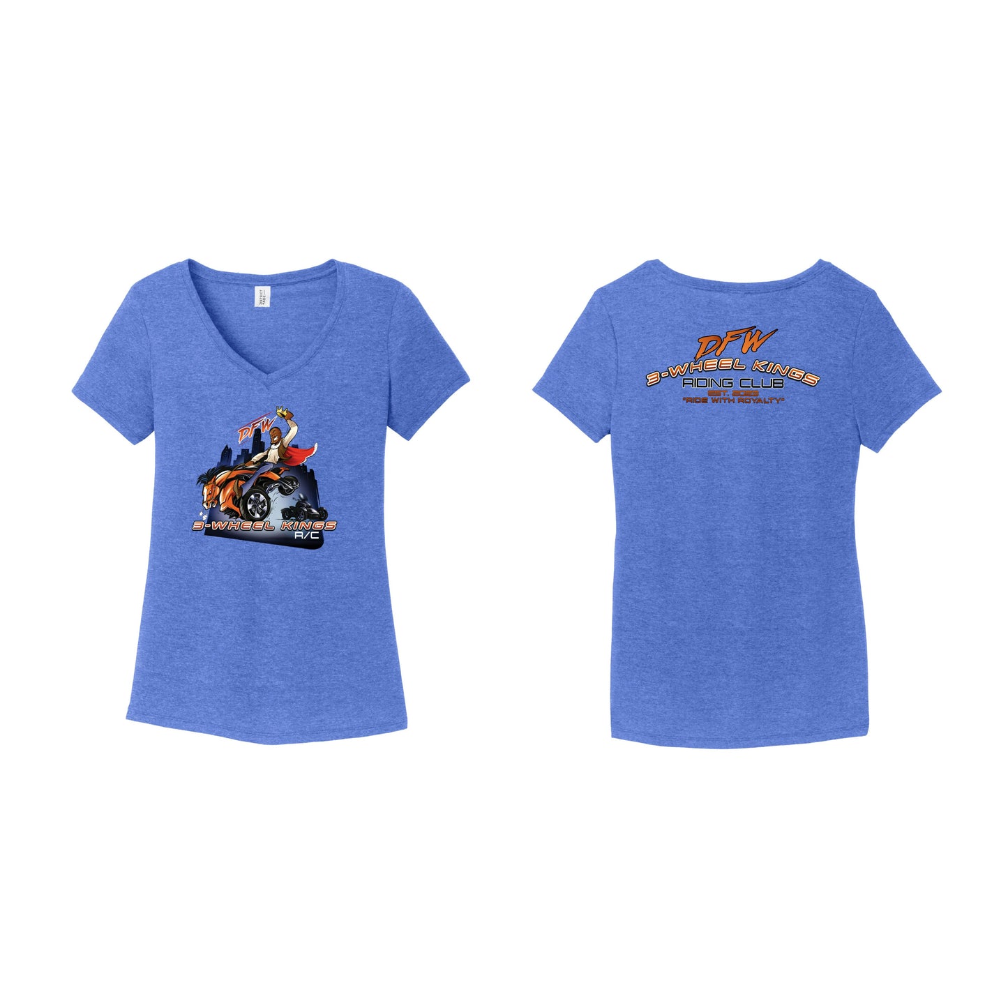 3 Wheel Kings Back Arch Logo Ladies V Neck Tee