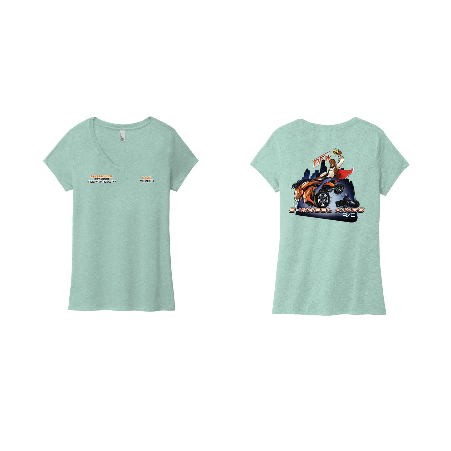 3 Wheel Kings Classic Ladies V Neck Tee