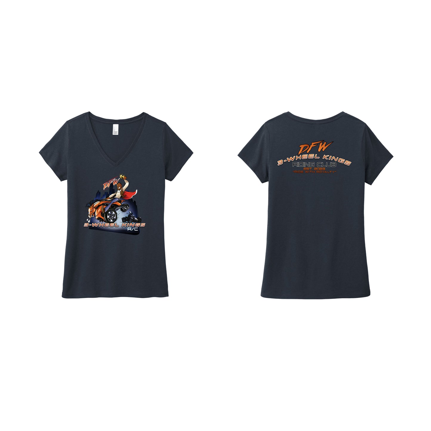 3 Wheel Kings Back Arch Logo Ladies V Neck Tee