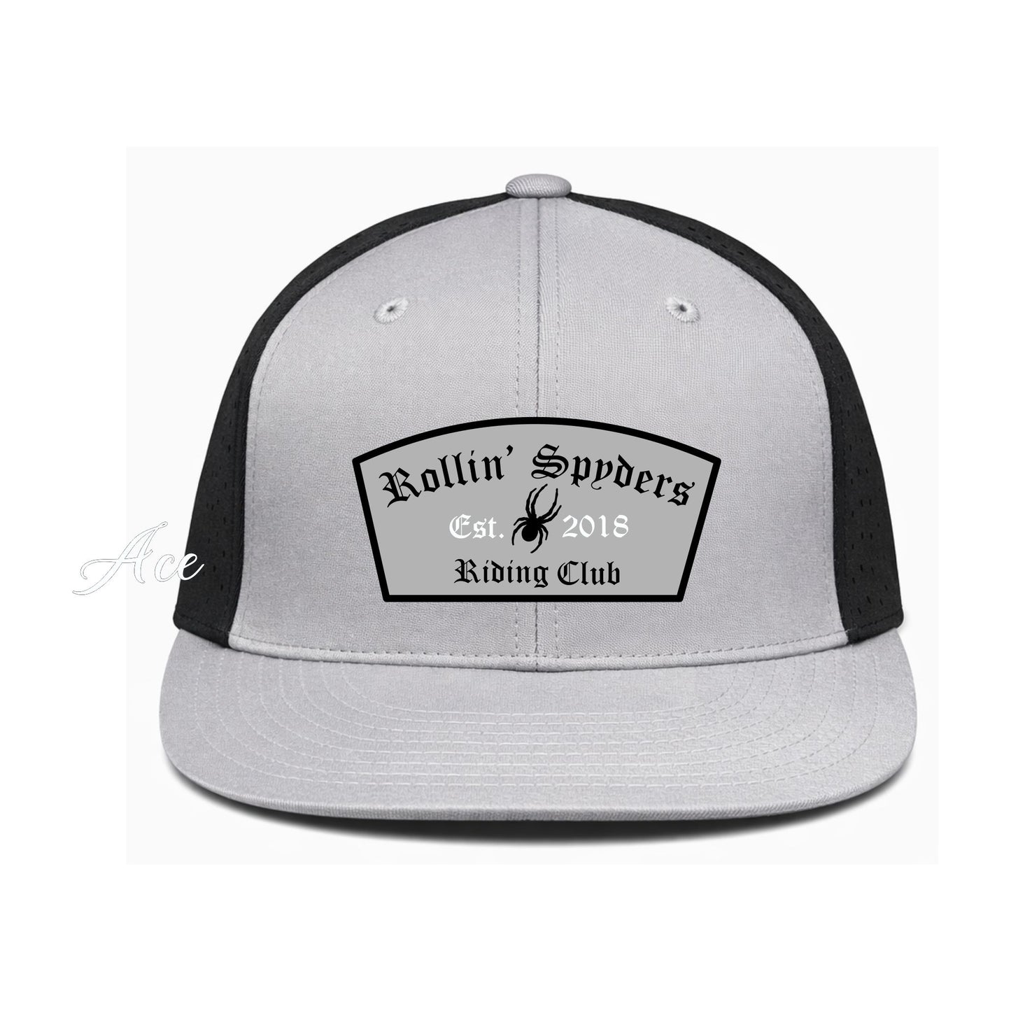 Silver Black Perforated Spyder Logo Hat