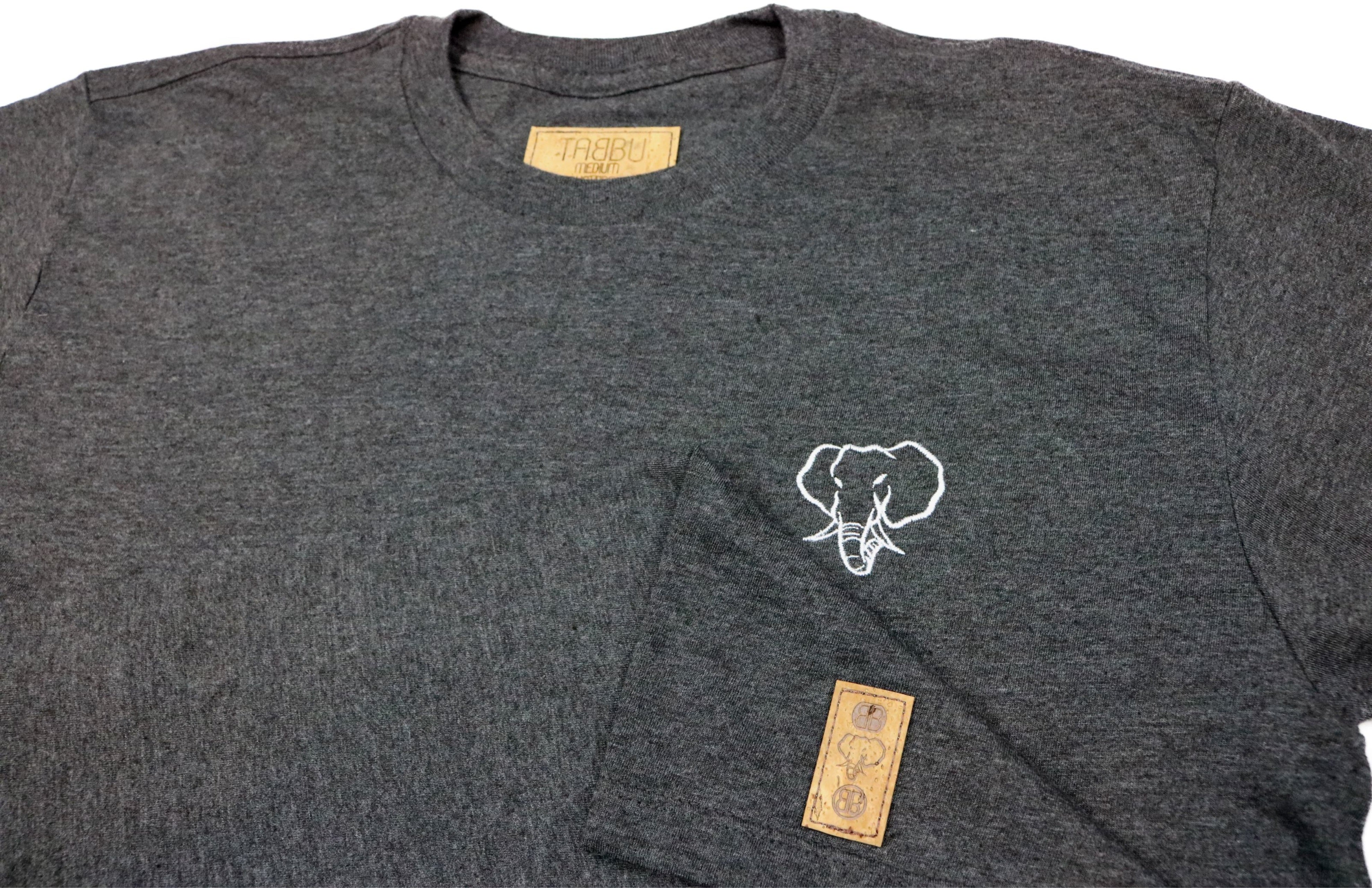 Elephant Head Crewneck Tee in Charcoal Heather with White Embroidery