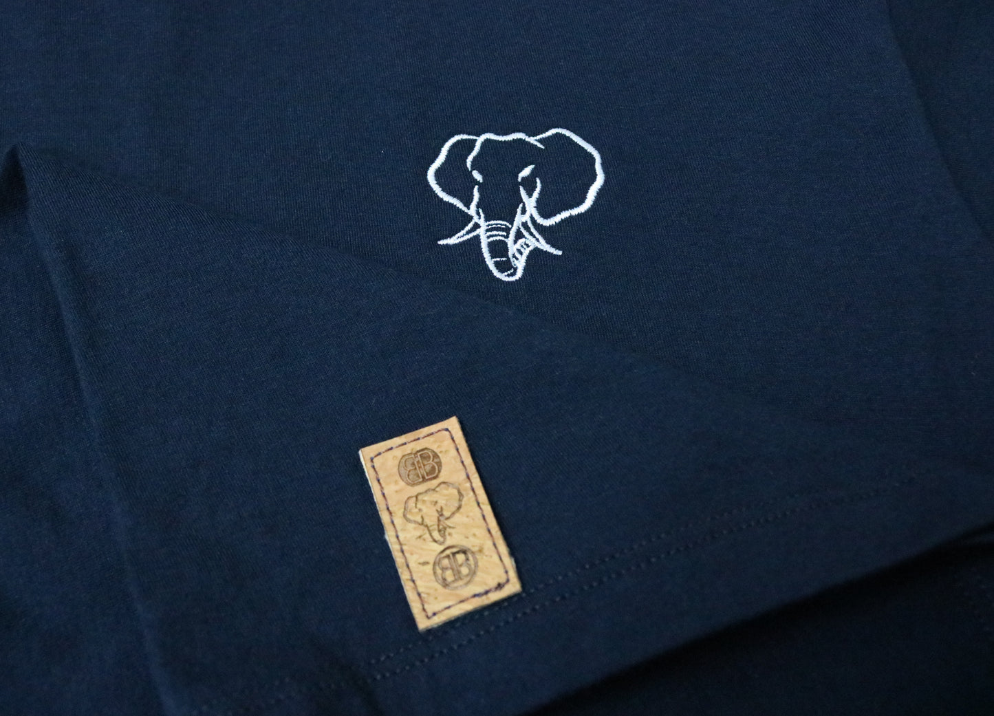 Elephant Head Crewneck Tee in Navy with White Embroidery