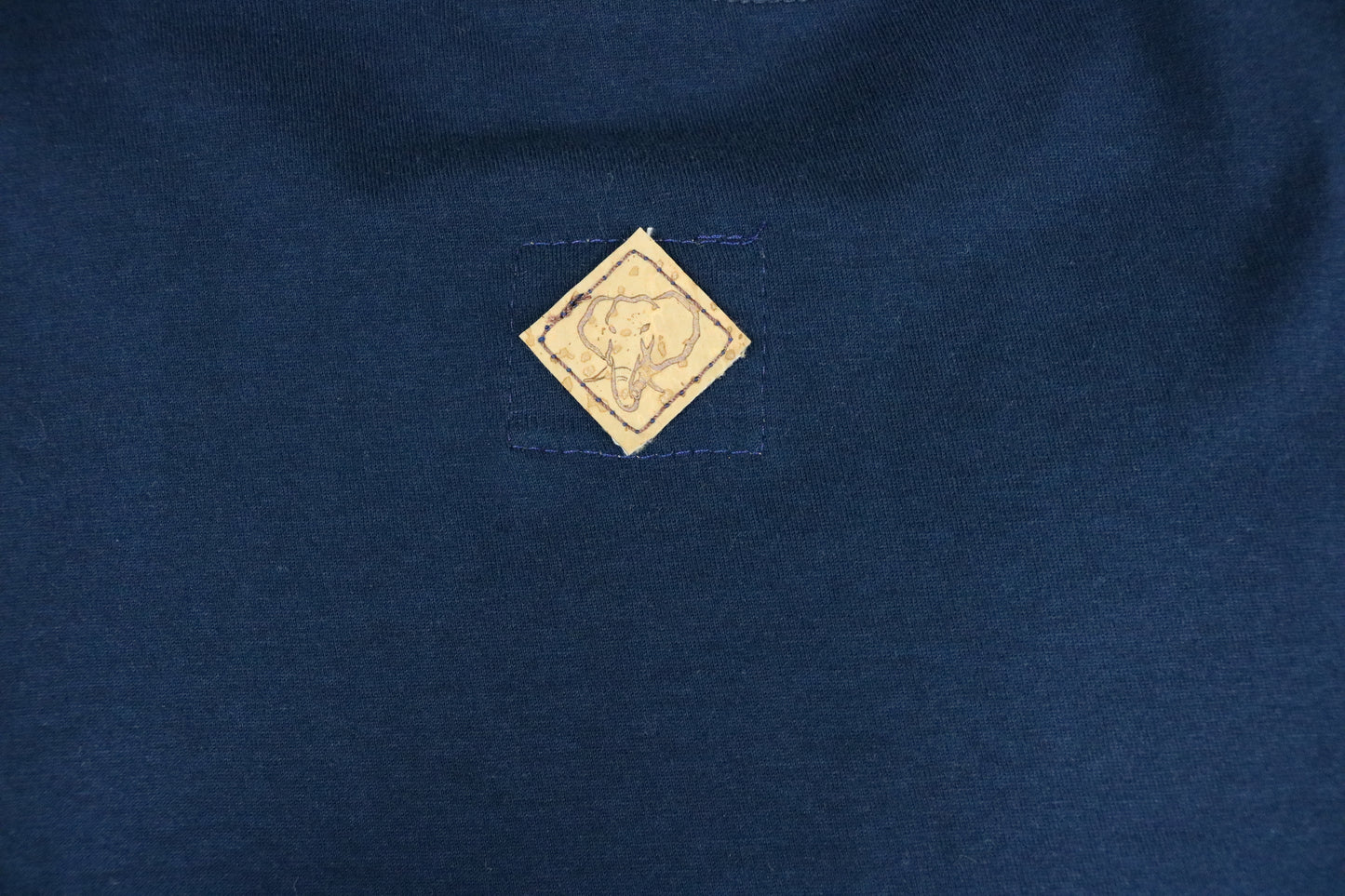 Elephant Head Crewneck Tee in Navy with White Embroidery