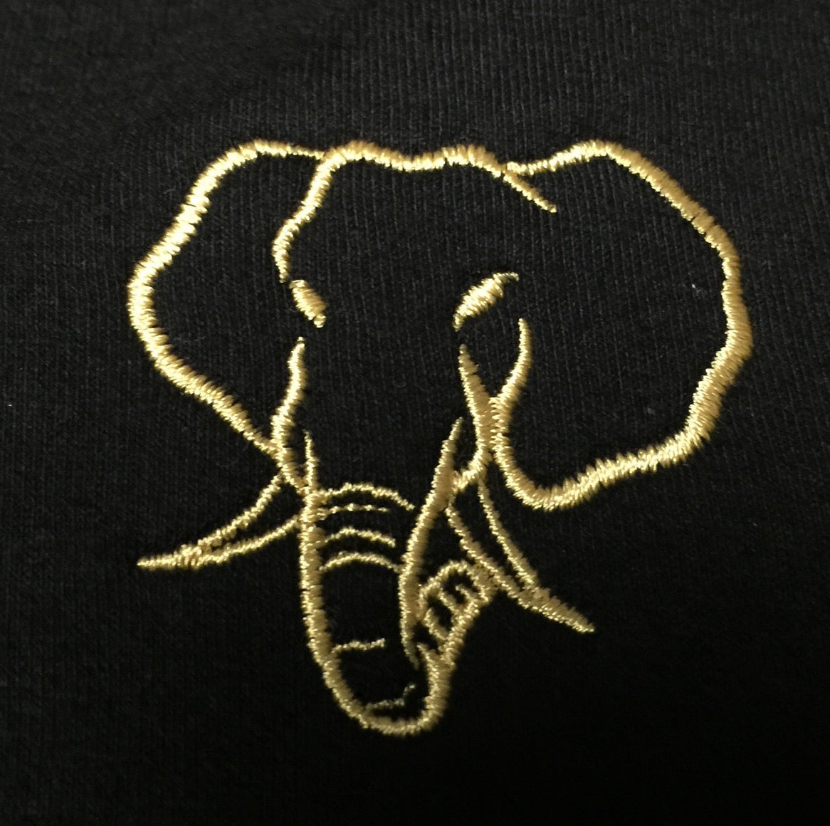 Elephant Head Crewneck Tee in Black with Gold Embroidery