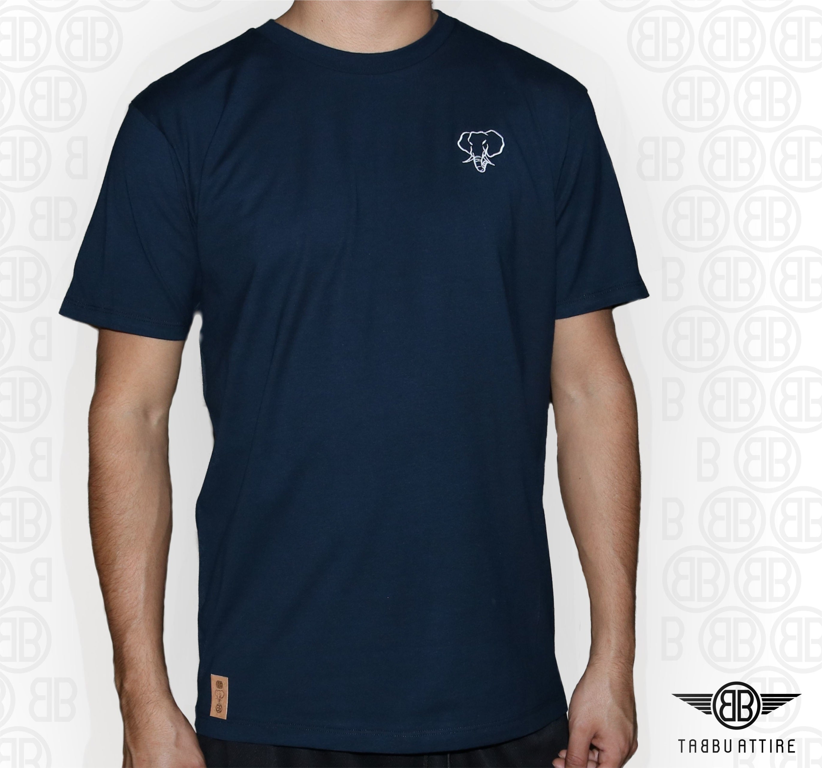 Elephant Head Crewneck Tee in Navy with White Embroidery