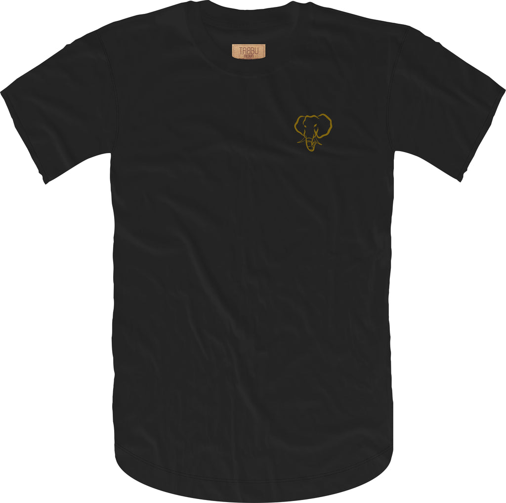 Elephant Head Crewneck Tee in Black with Gold Embroidery