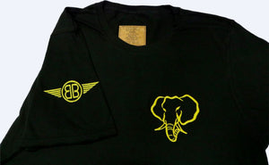 Oversized Elephant Head Tee in Black with Yellow Embroidery
