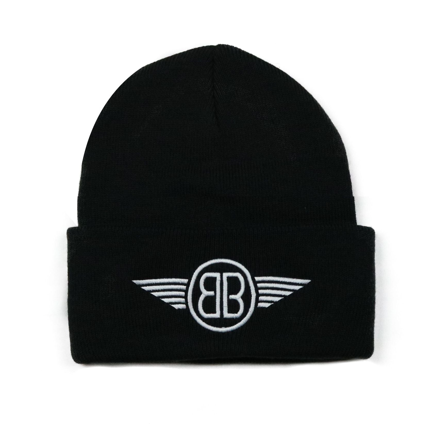 Beanie B Wing Logo in Black with White Embroidery