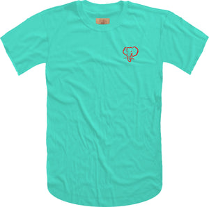 Elephant Head Crewneck Tee in Celadon with Red Embroidery