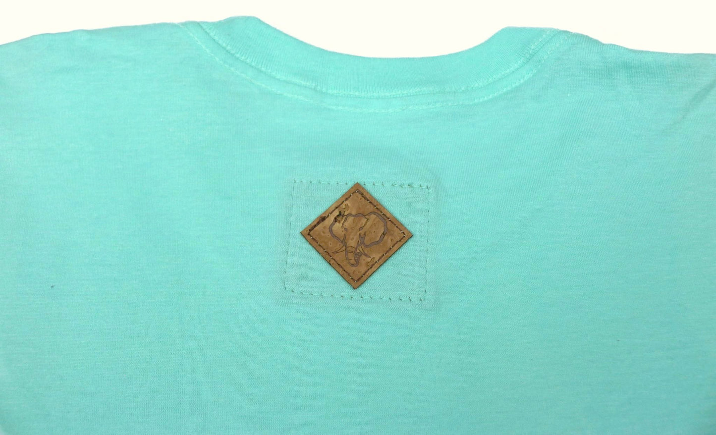 Elephant Head Crewneck Tee in Celadon with Red Embroidery