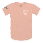 Oversized Elephant Head Tee in Peach with White/Black Embroidery