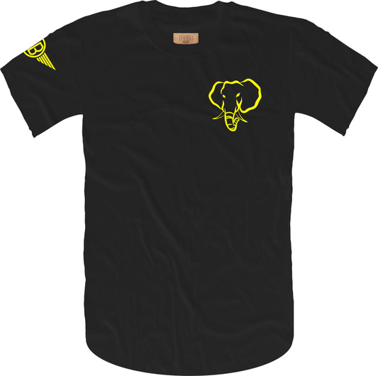 Oversized Elephant Head Tee in Black with Yellow Embroidery