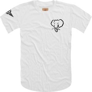 Oversized Elephant Head Tee in White with Black Embroidery