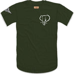 Oversized Elephant Head Tee in Military with White/Black Embroidery
