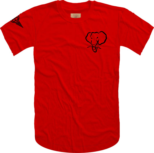 Oversized Elephant Head Tee in Red with Black Embroidery