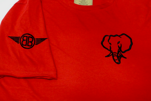 Oversized Elephant Head Tee in Red with Black Embroidery