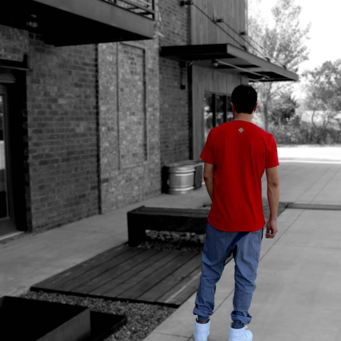Oversized Elephant Head Tee in Red with Black Embroidery