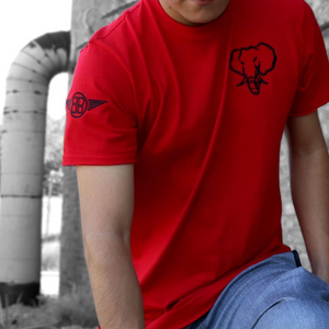 Oversized Elephant Head Tee in Red with Black Embroidery