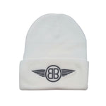 Beanie B Wing Logo in White with Black Embroidery